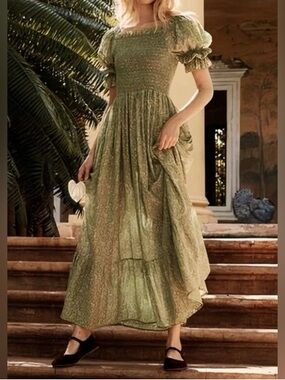 Doen Collette Dress in Garden Green Bloom XS